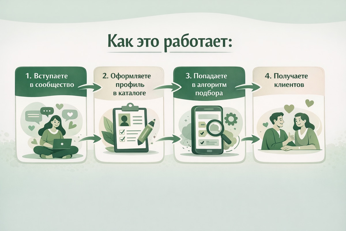 Как это работает: 4 шага к клиентам через сообщество Psiheya